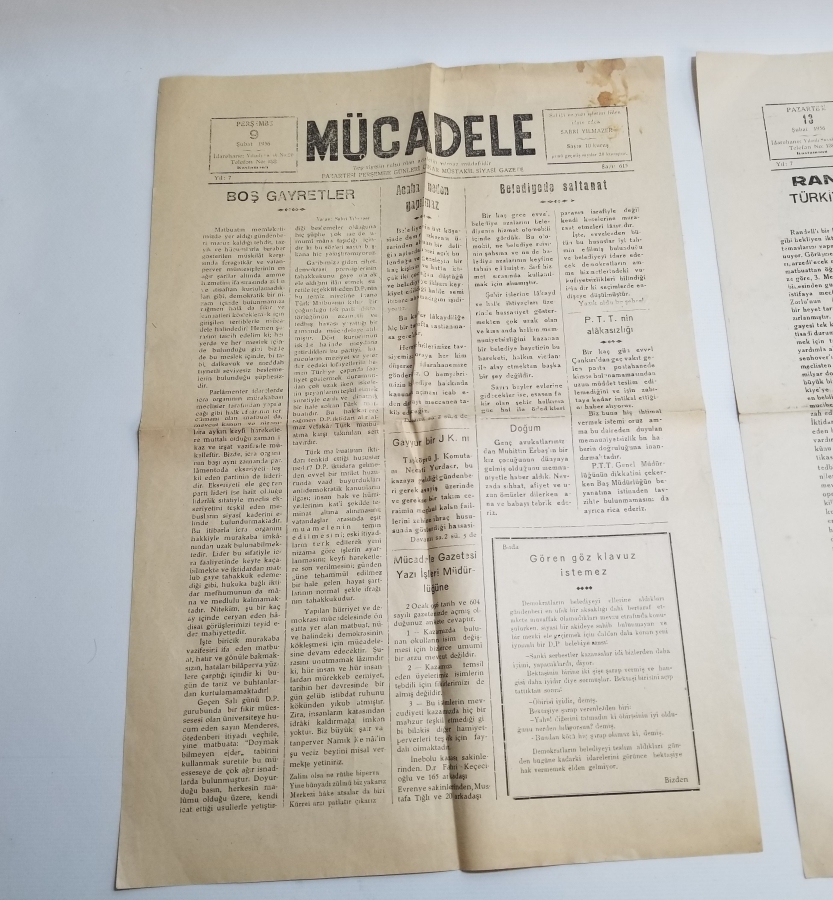 MÜCADELE İSİMLİ 2 ADET ANTİKA GAZETE