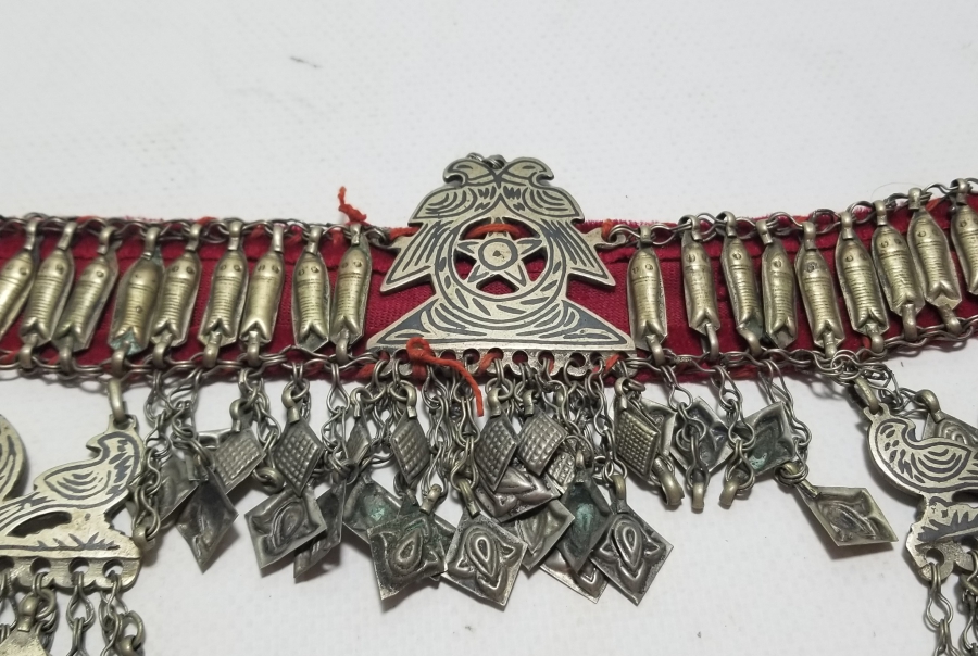 ÜZERİ BALIKLI VE AY YILDIZLI NADİR TİPTE OSMANLI SAVATLI GELİN ALINLIĞI