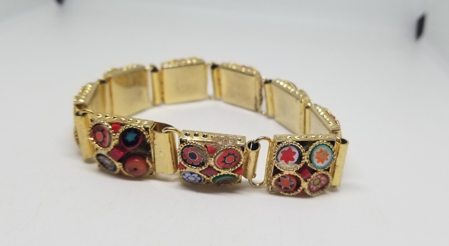 ÖZEL YAPIM MİKRO MOZAİK FORMLU ALTIN KAPLAMA BİLEKLİK