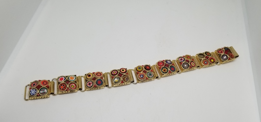 ÖZEL YAPIM MİKRO MOZAİK FORMLU ALTIN KAPLAMA BİLEKLİK