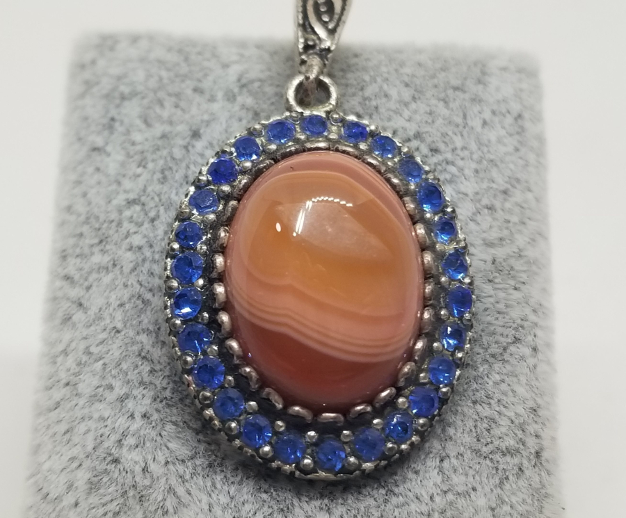 ÜZERİ YEMEN AKİKLİ GÜMÜŞ KOLYE UCU