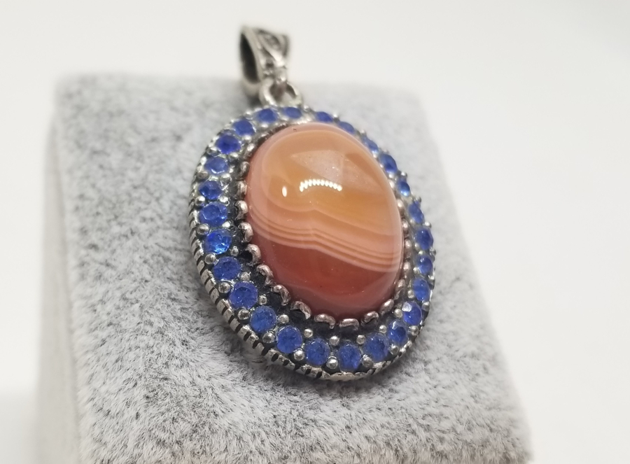 ÜZERİ YEMEN AKİKLİ GÜMÜŞ KOLYE UCU