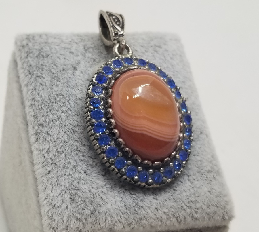 ÜZERİ YEMEN AKİKLİ GÜMÜŞ KOLYE UCU