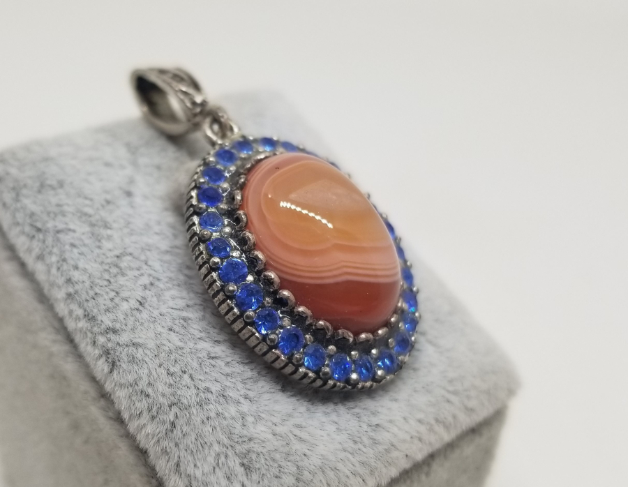 ÜZERİ YEMEN AKİKLİ GÜMÜŞ KOLYE UCU