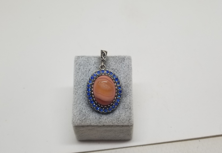 ÜZERİ YEMEN AKİKLİ GÜMÜŞ KOLYE UCU