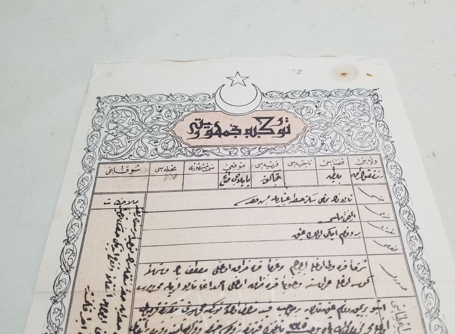 CUMHURİYET BAŞLARI OSMANLICA YAZILI SENED-İ HAKANİ