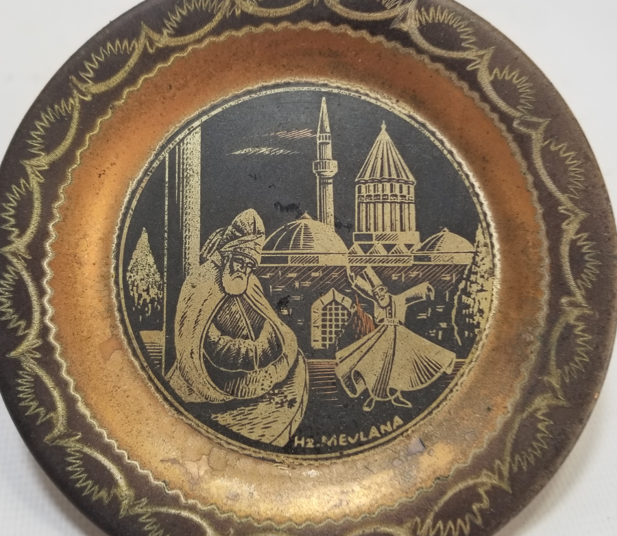 HZ MEVLANA GÖRSELLİ ANTİKA BAKIR DUVAR TABAĞI