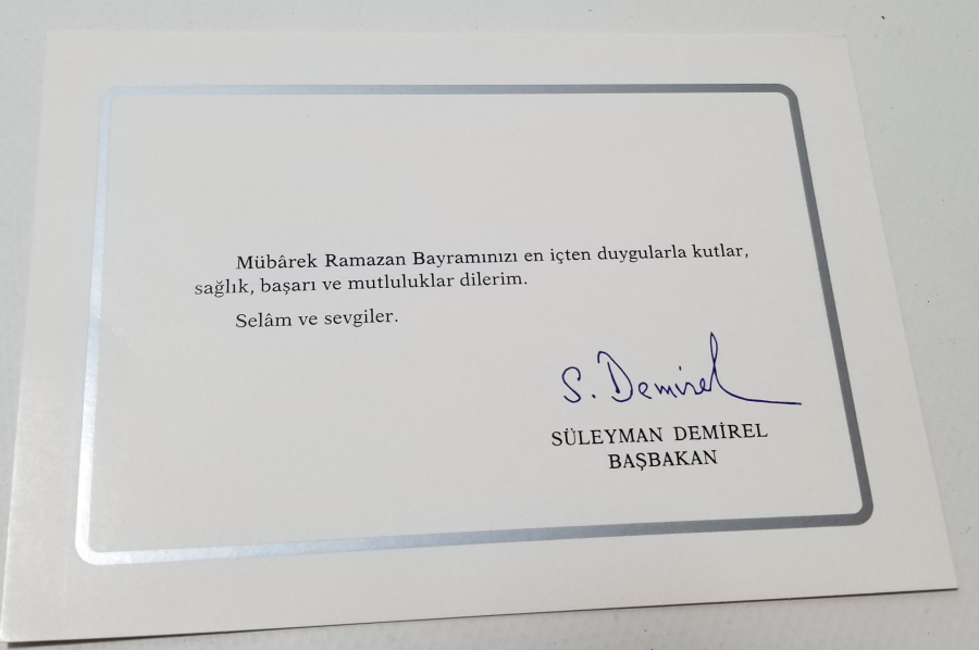 BAŞBAKAN SÜLEYMAN İMZALI BAYRAM TEBRİK KARTI