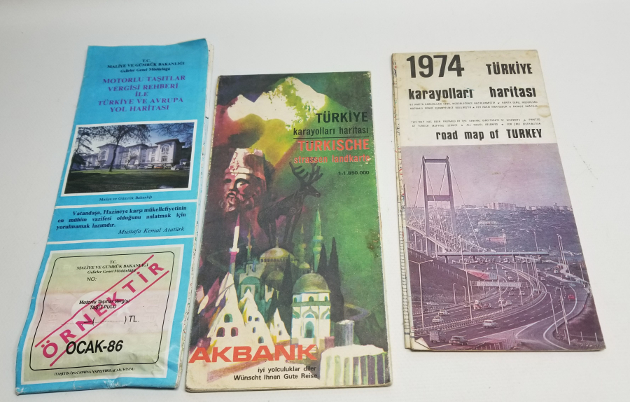 3 ADET ANTİKA TÜRKİYE KARAYOLLARI HARİTASI