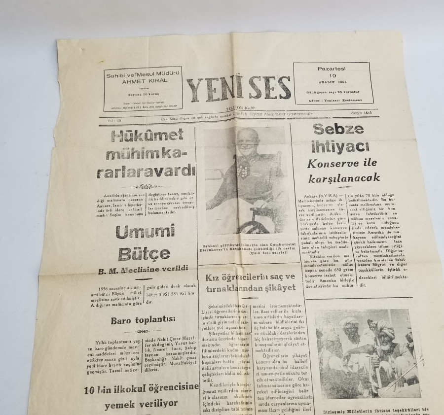 1955 TARİHLİ YENİSES GAZETESİ