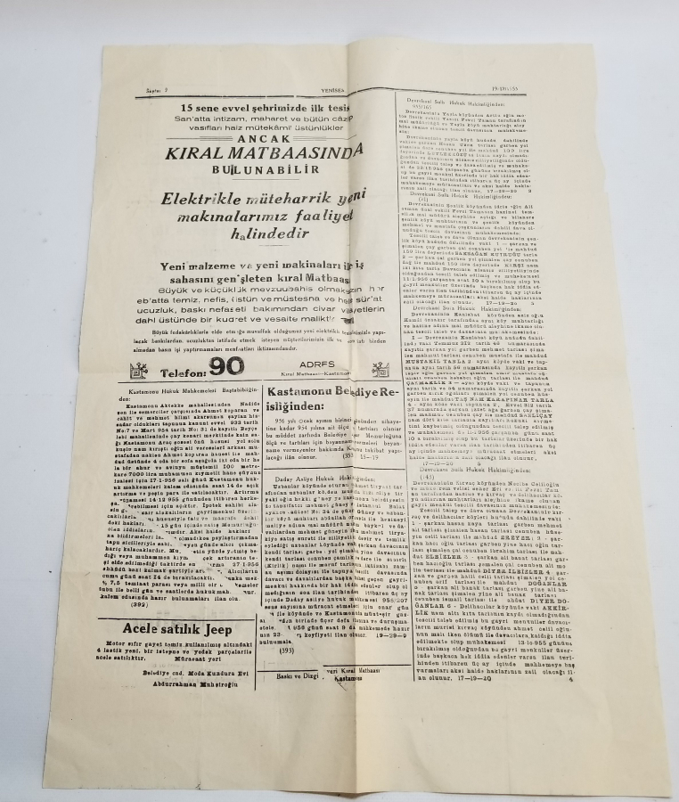 1955 TARİHLİ YENİSES GAZETESİ