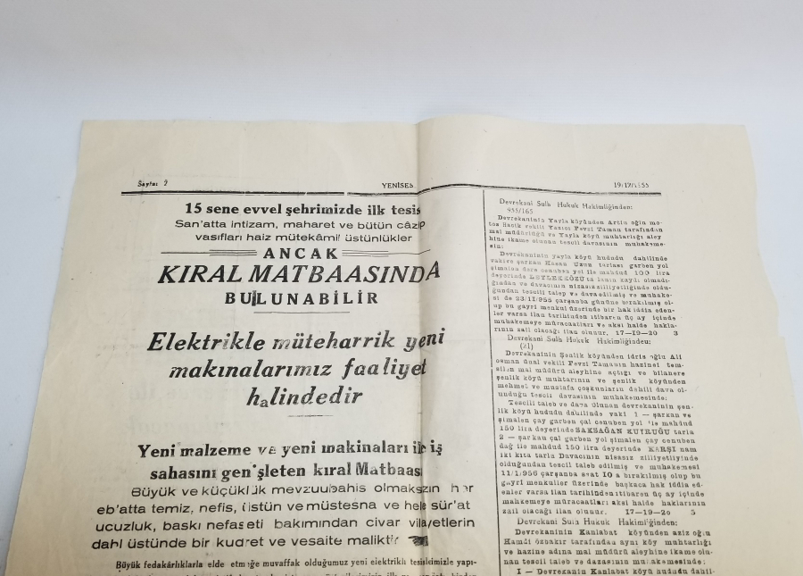 1955 TARİHLİ YENİSES GAZETESİ