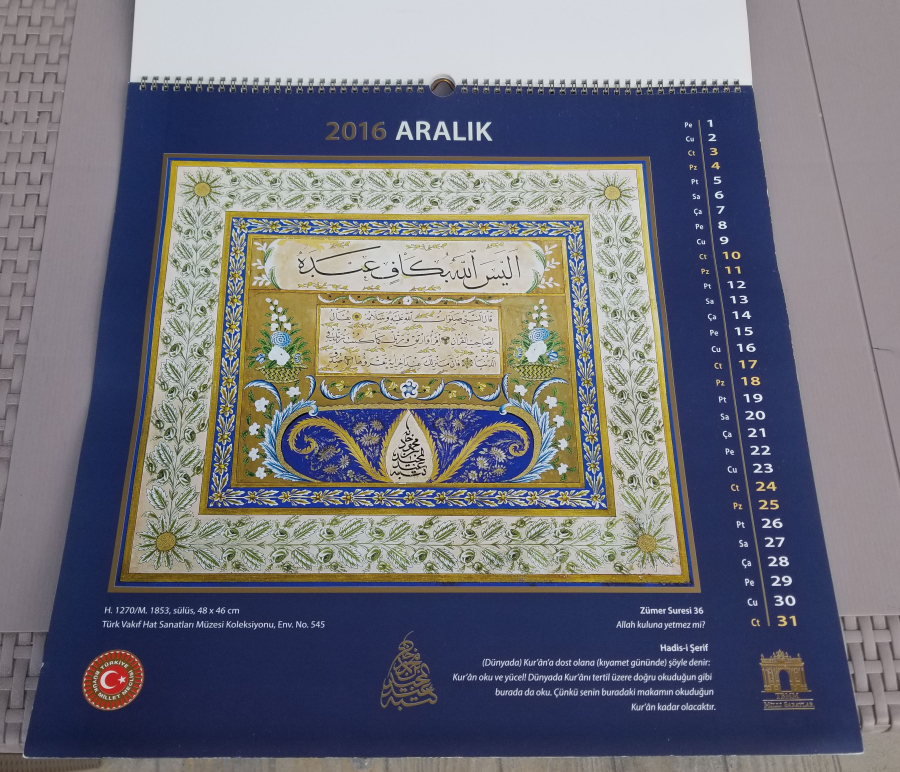 2016 YILI ABDÜLMECİD HAN HATLARINDAN OLUŞAN TAKVİM