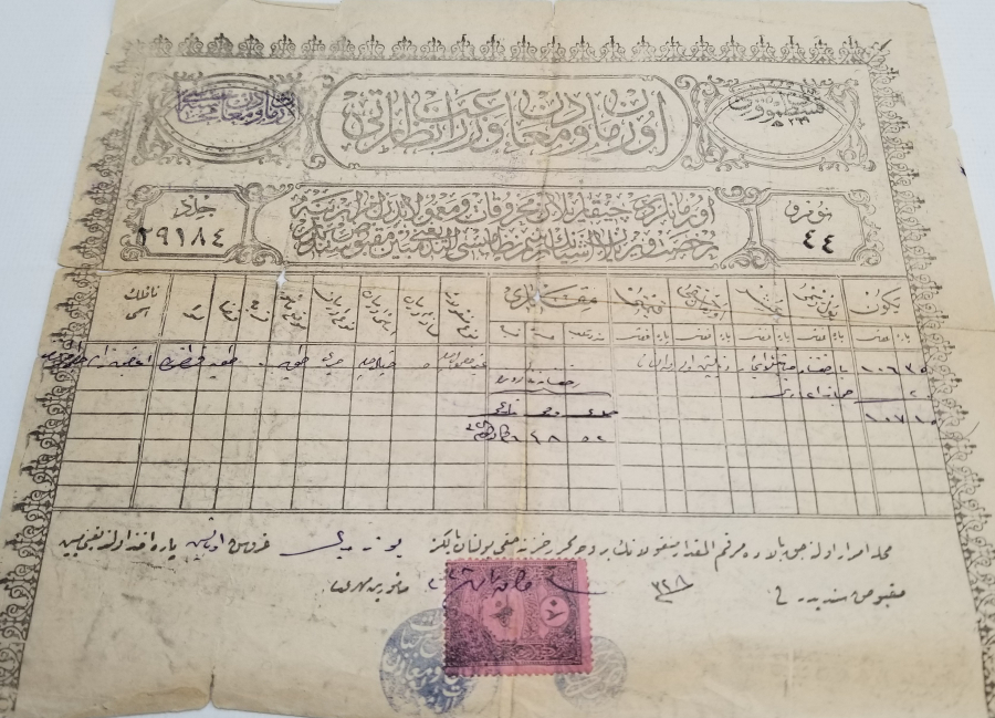 OSMANLI DÖNEMİ ORİJİNAL PULUYLA ORMAN KESİM BELGESİ