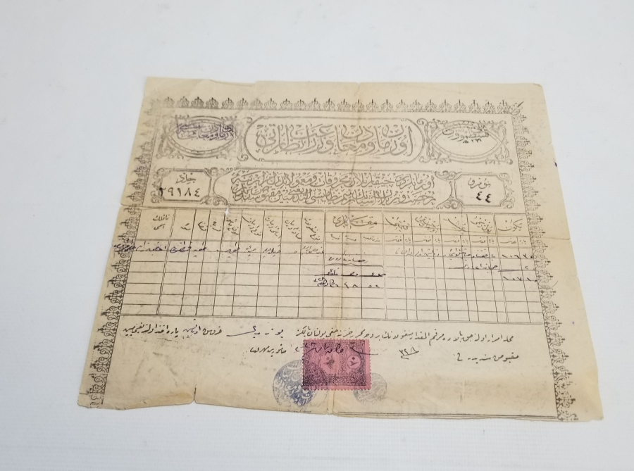 OSMANLI DÖNEMİ ORİJİNAL PULUYLA ORMAN KESİM BELGESİ