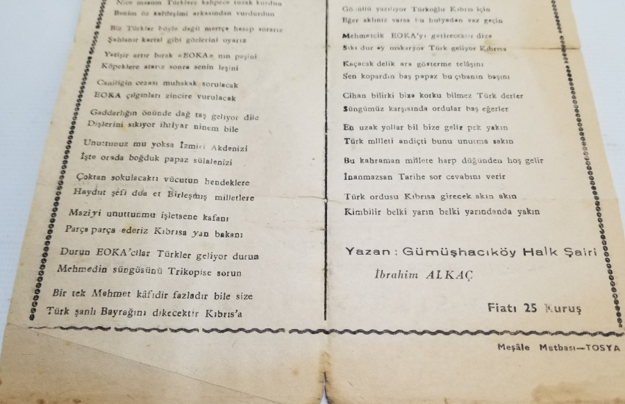 KIBRIS ÇIKARMASI DÖNEMİ NADİR EL BROŞÜRÜ