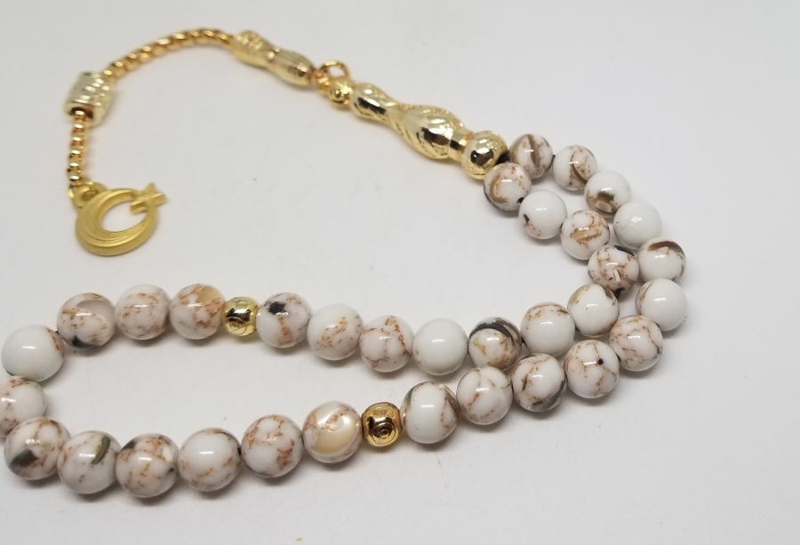 ALTIN KAPLAMA İMAME VE PÜSKÜLLÜ 33LÜ DOĞAL TAŞ TESPİH