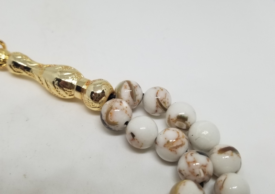 ALTIN KAPLAMA İMAME VE PÜSKÜLLÜ 33LÜ DOĞAL TAŞ TESPİH