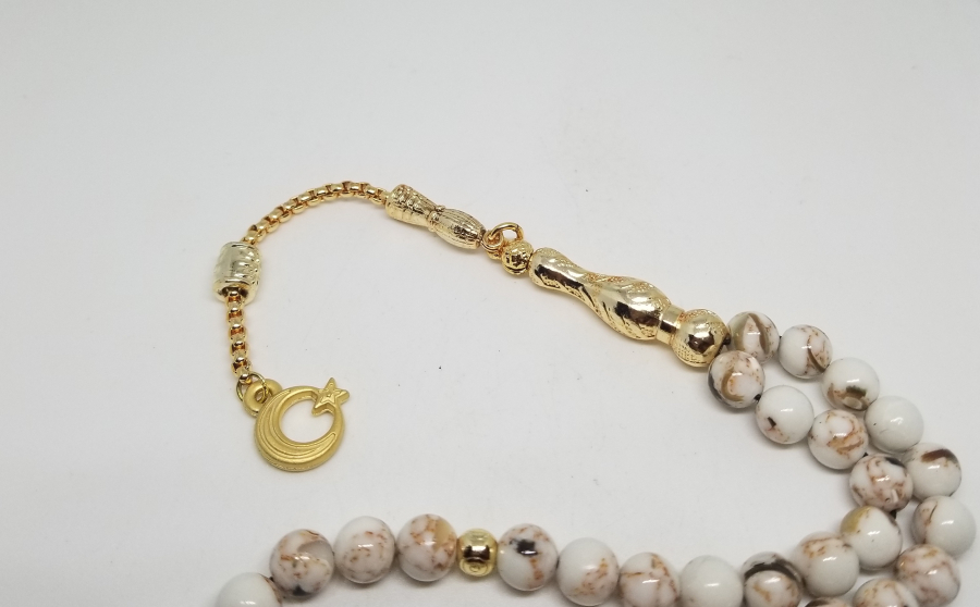 ALTIN KAPLAMA İMAME VE PÜSKÜLLÜ 33LÜ DOĞAL TAŞ TESPİH