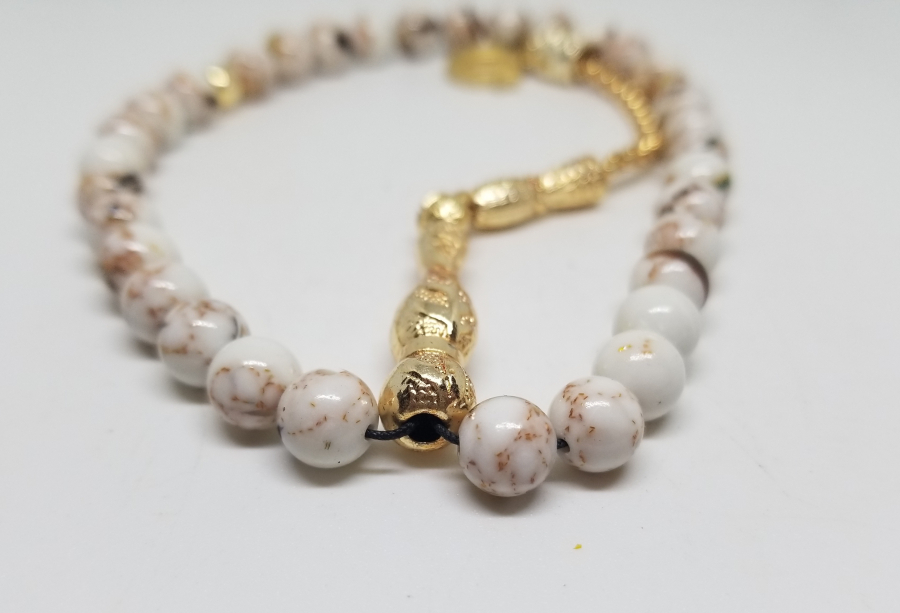 ALTIN KAPLAMA İMAME VE PÜSKÜLLÜ 33LÜ DOĞAL TAŞ TESPİH