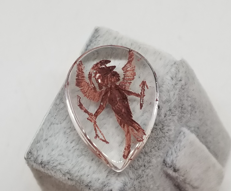 KIZILDERİLİ GÖRSELLİ CAM ÜZERİ KAMEO FORMUNDA YAPILMIŞ ANTİKA YÜZÜK KAŞI