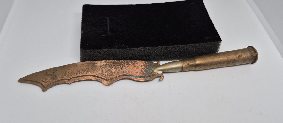 1. DÜNYA SAVAŞI DÖNEMİ İÇİ BOŞALTILMIŞ MAVZER MERMİSİNDEN YAPILMIŞ ALMAN CEPHE HATIRASI OBJE