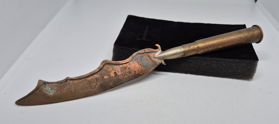 1. DÜNYA SAVAŞI DÖNEMİ İÇİ BOŞALTILMIŞ MAVZER MERMİSİNDEN YAPILMIŞ ALMAN CEPHE HATIRASI OBJE