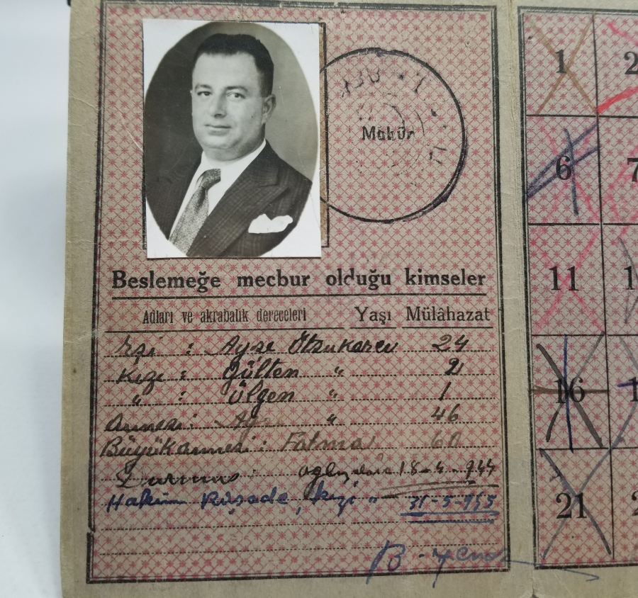 2. DÜNYA SAVAŞI DÖNEMİ DEVLET DEMİR YOLLAR MÜDÜRÜNE AİT NADİR EKMEK KARNESİ