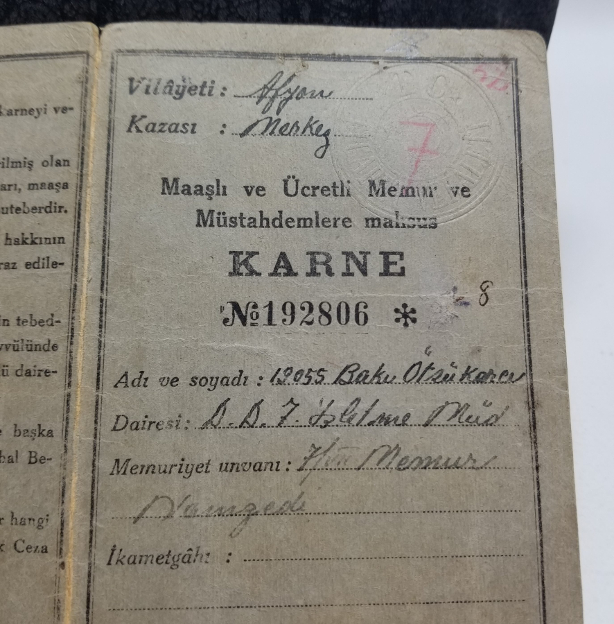2. DÜNYA SAVAŞI DÖNEMİ DEVLET DEMİR YOLLAR MÜDÜRÜNE AİT NADİR EKMEK KARNESİ