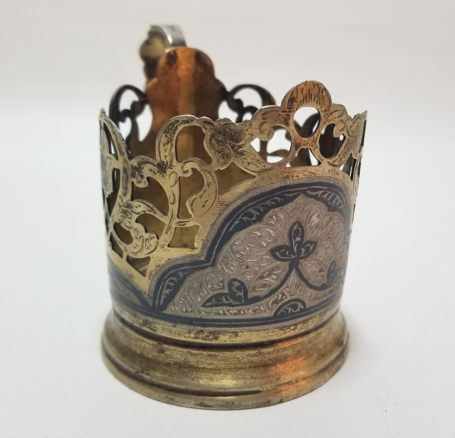 GÜMÜŞ ÜZERİ SAVAT İŞÇİLİKLİ VE ALTIN VERMEYLİ OSMANLI DÖNEMİ NADİR BARDAK ZARFI