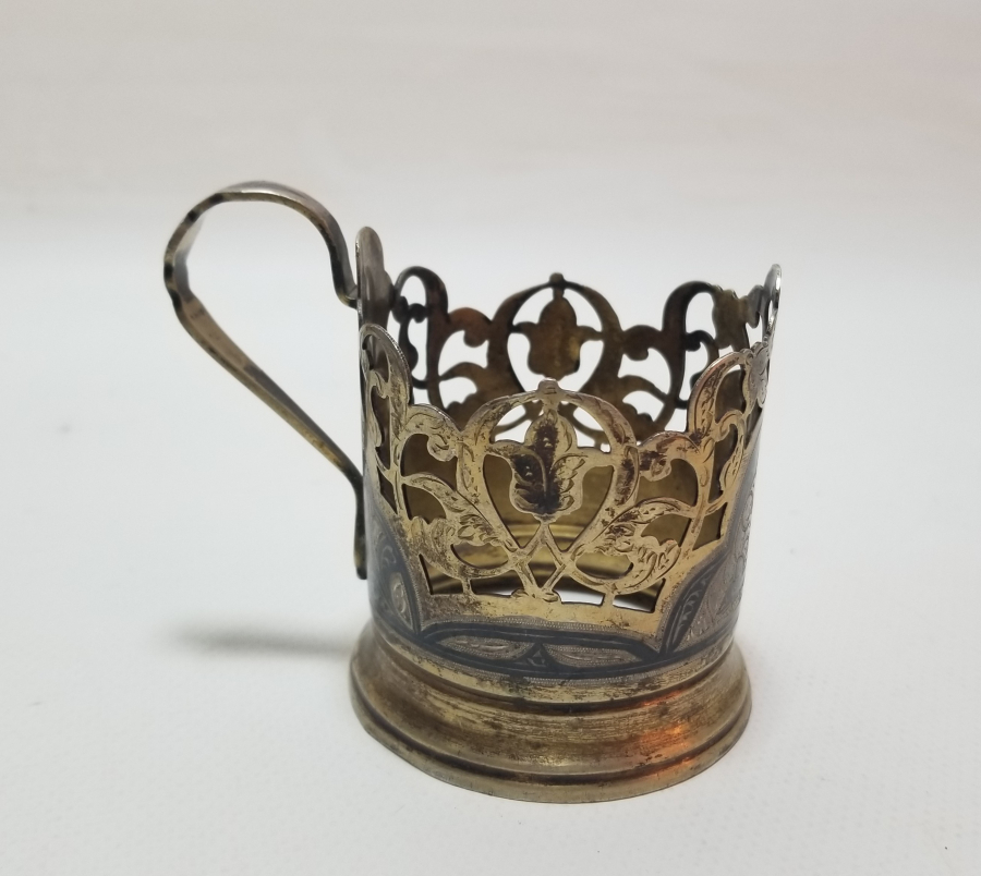 GÜMÜŞ ÜZERİ SAVAT İŞÇİLİKLİ VE ALTIN VERMEYLİ OSMANLI DÖNEMİ NADİR BARDAK ZARFI