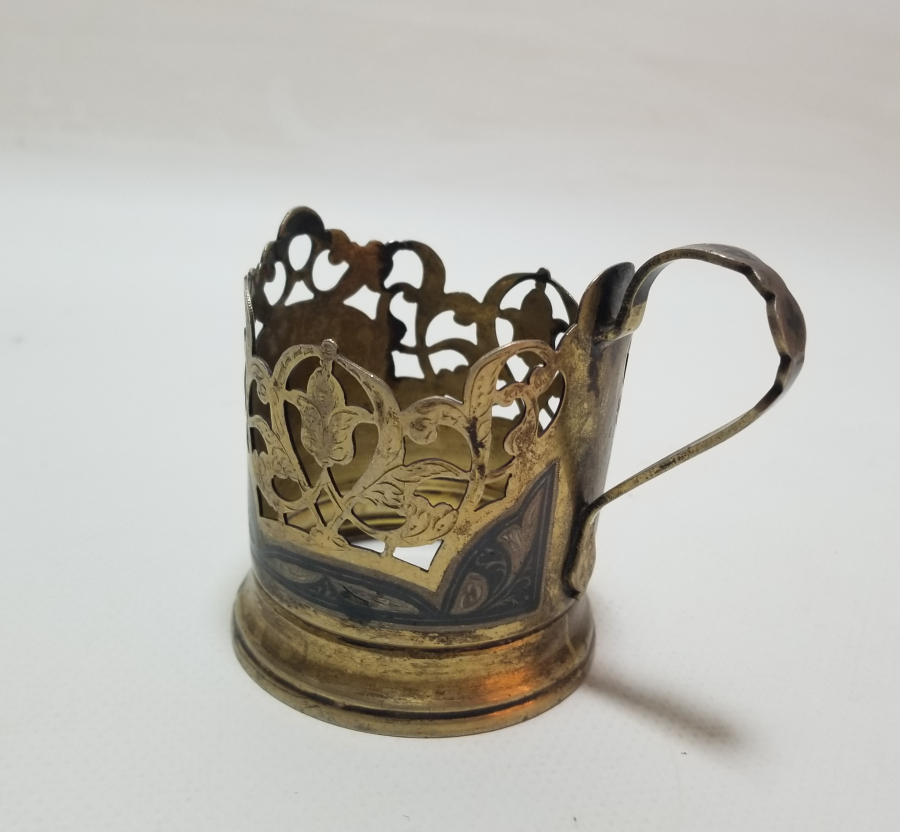 GÜMÜŞ ÜZERİ SAVAT İŞÇİLİKLİ VE ALTIN VERMEYLİ OSMANLI DÖNEMİ NADİR BARDAK ZARFI