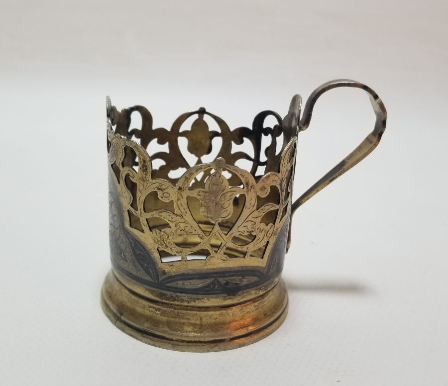 GÜMÜŞ ÜZERİ SAVAT İŞÇİLİKLİ VE ALTIN VERMEYLİ OSMANLI DÖNEMİ NADİR BARDAK ZARFI