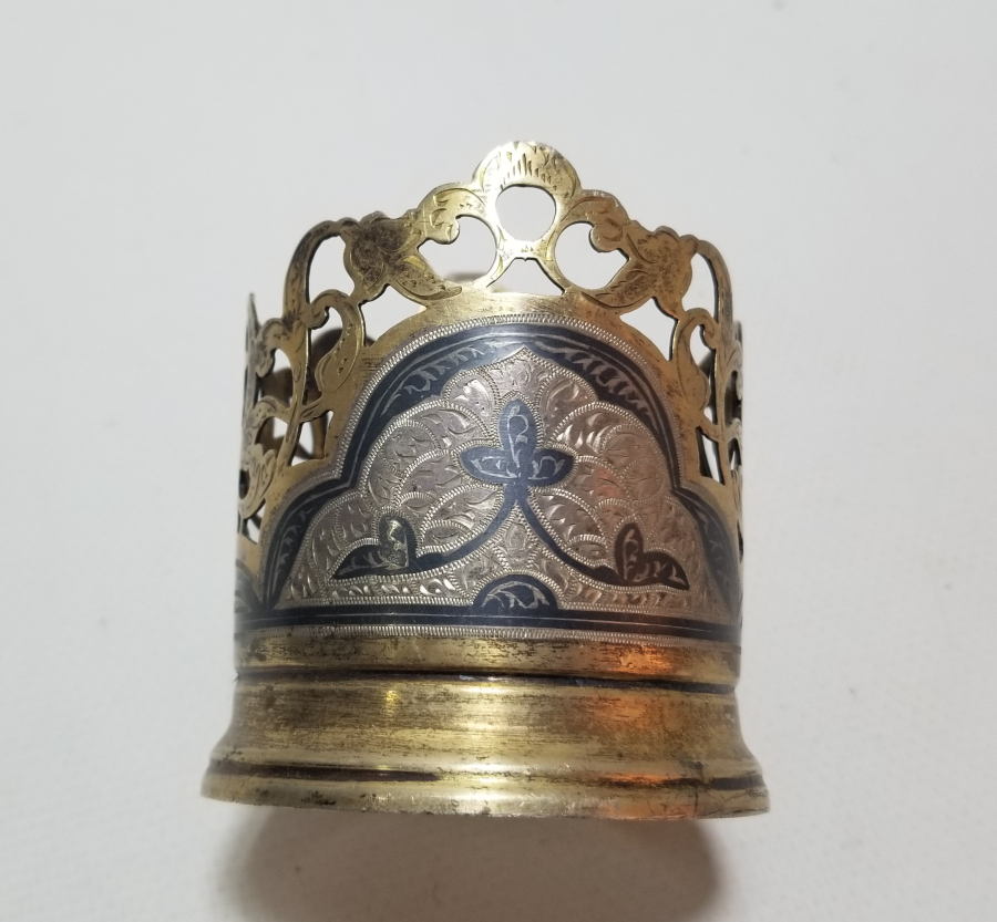 GÜMÜŞ ÜZERİ SAVAT İŞÇİLİKLİ VE ALTIN VERMEYLİ OSMANLI DÖNEMİ NADİR BARDAK ZARFI