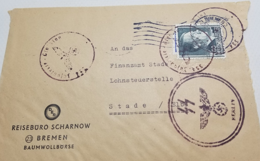 ÜZERİ NAZİ DAMGALI VE HİTLER PULLU 2. DÜNYA SAVAŞI ANTİKA MEKTUP ZARFI