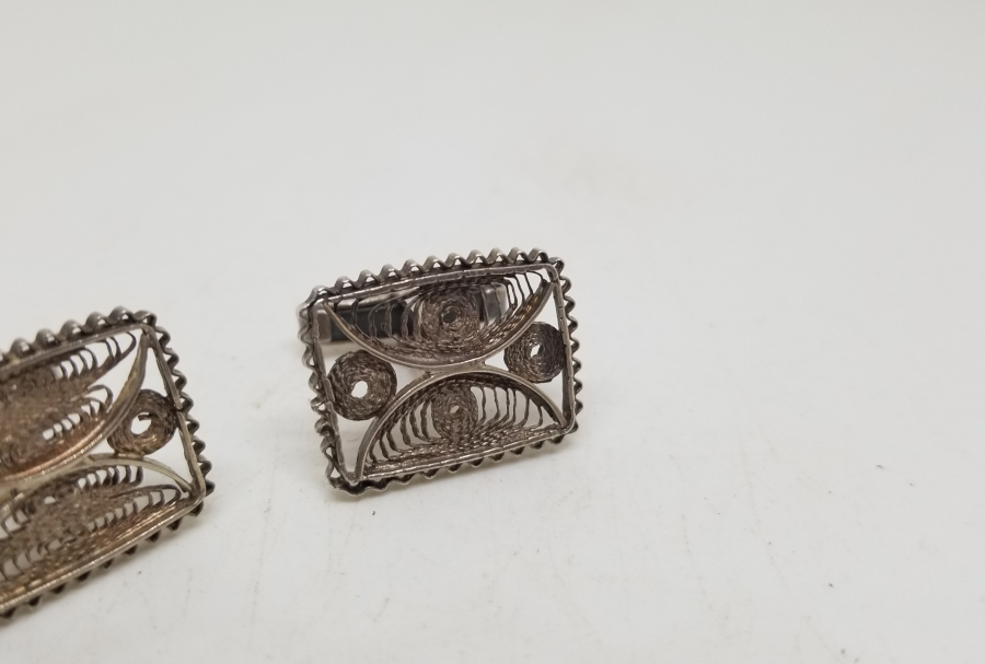 TELKARİ İŞÇİLİKLİ EL YAPIMI ANTİKA GÜMÜŞ ÇİFT KOL DÜĞMESİ