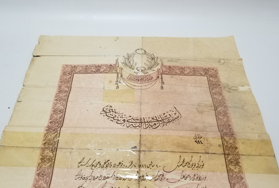 OSMANLICA YAZILI İSTİKLAL MADALYASI BERATI