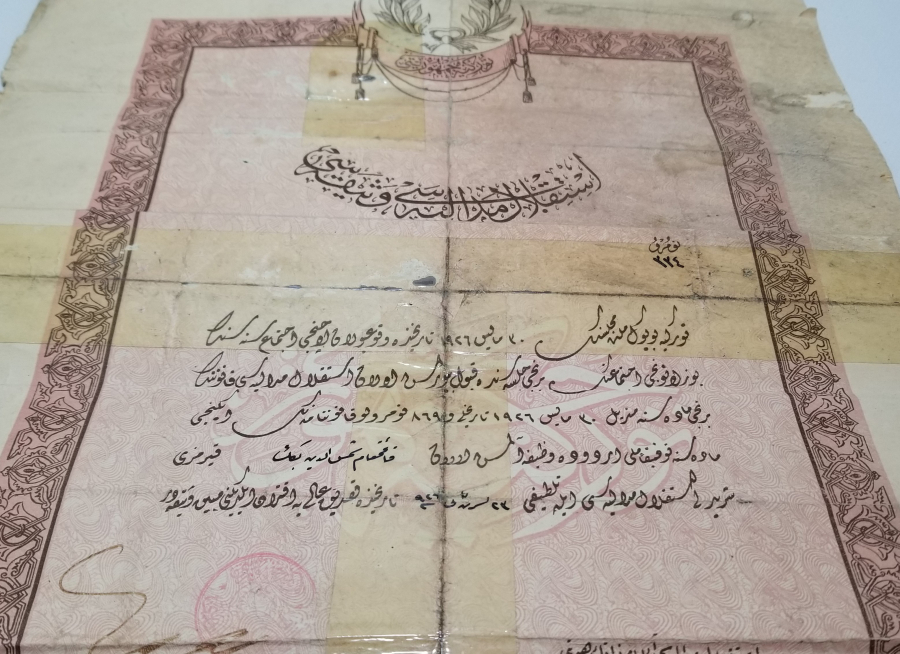 OSMANLICA YAZILI İSTİKLAL MADALYASI BERATI