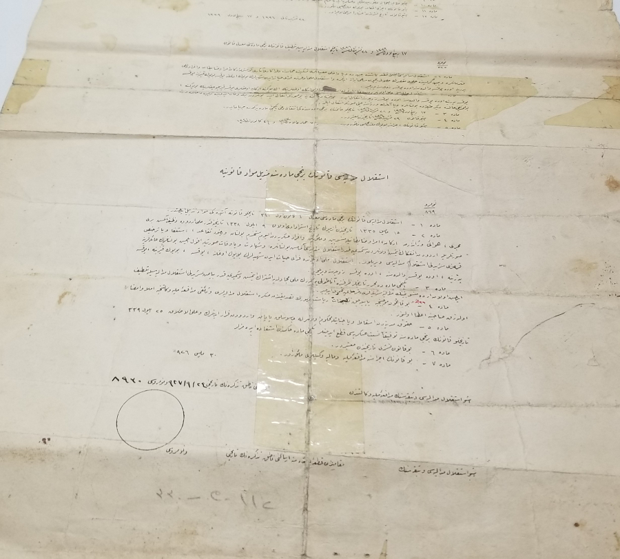 OSMANLICA YAZILI İSTİKLAL MADALYASI BERATI