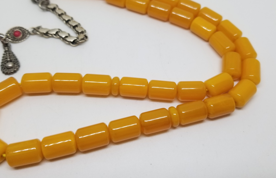 AMERİKAN BİLARDO TOPUNDAN YAPILMIŞ GÜMÜŞ PÜSKÜLLÜ KATALİN TESPİH