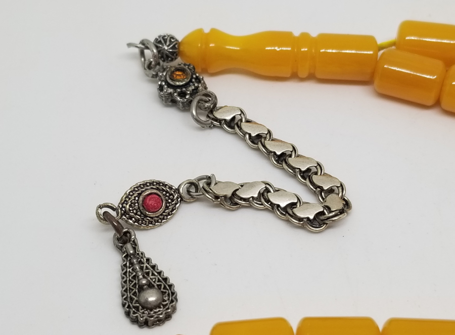 AMERİKAN BİLARDO TOPUNDAN YAPILMIŞ GÜMÜŞ PÜSKÜLLÜ KATALİN TESPİH