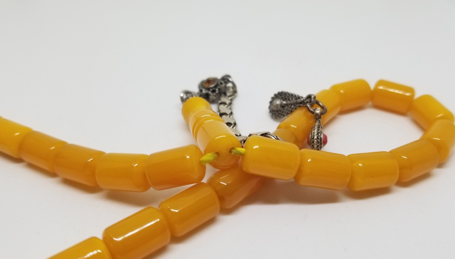 AMERİKAN BİLARDO TOPUNDAN YAPILMIŞ GÜMÜŞ PÜSKÜLLÜ KATALİN TESPİH