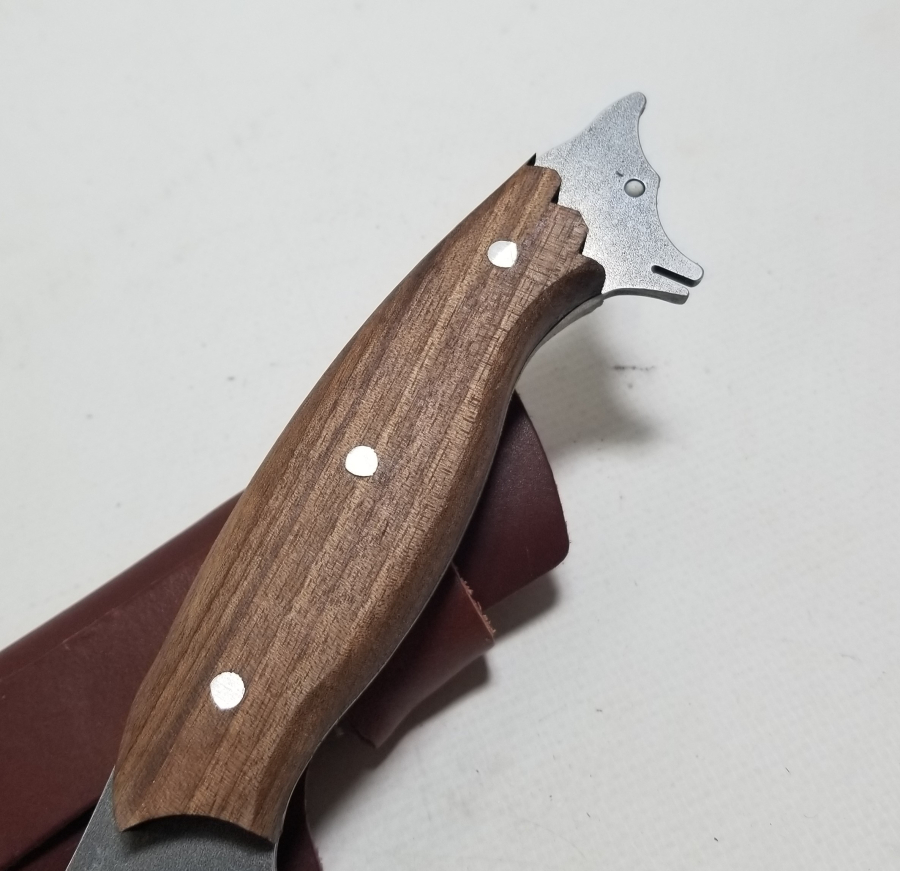 BÜYÜK BOY AHŞAP SAPLI VE KURT BAŞLI KAMPÇI BIÇAĞI