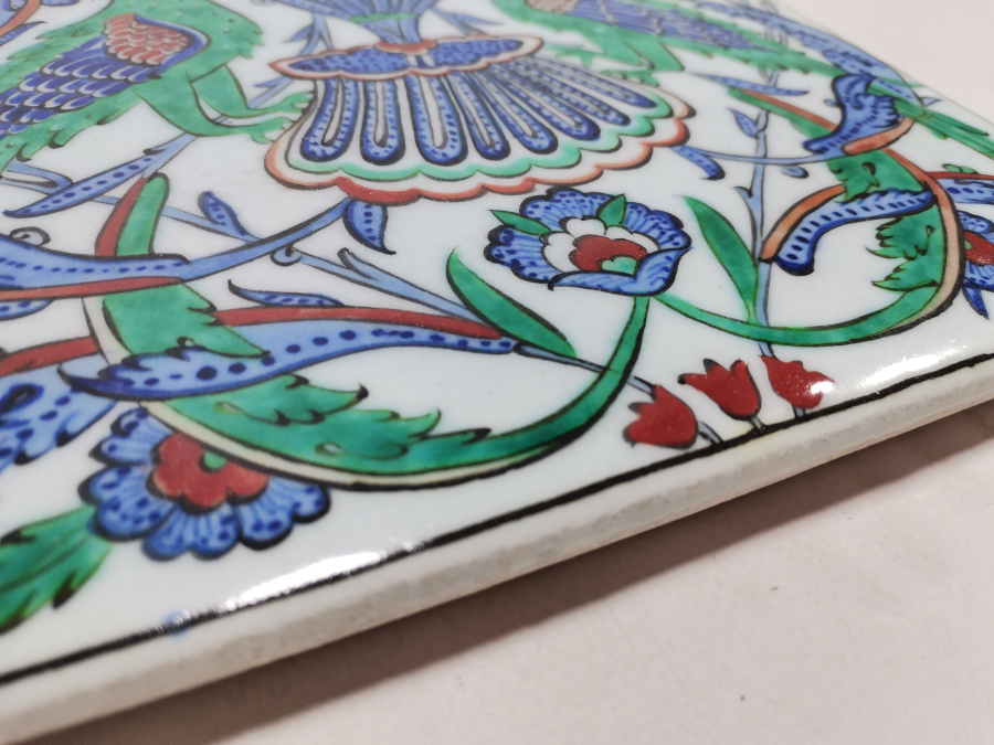 OSMANLICA USTA İMZALI ÇİTE KUMRULAR GÖRSELLİ KÜTAHYA SERAMİK PANO