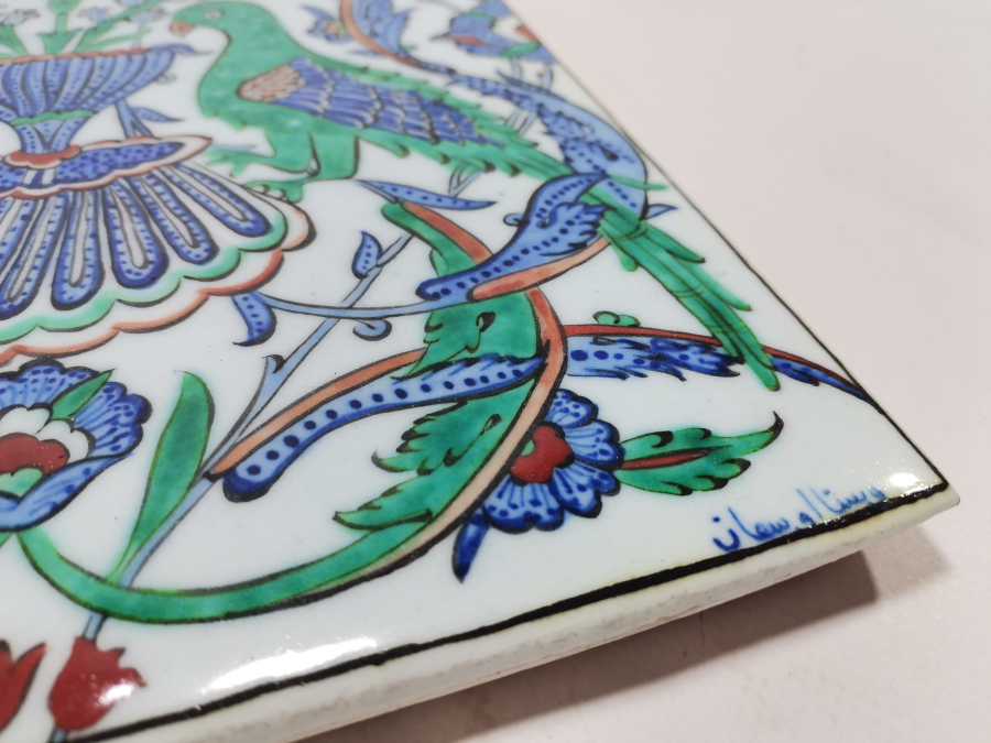 OSMANLICA USTA İMZALI ÇİTE KUMRULAR GÖRSELLİ KÜTAHYA SERAMİK PANO