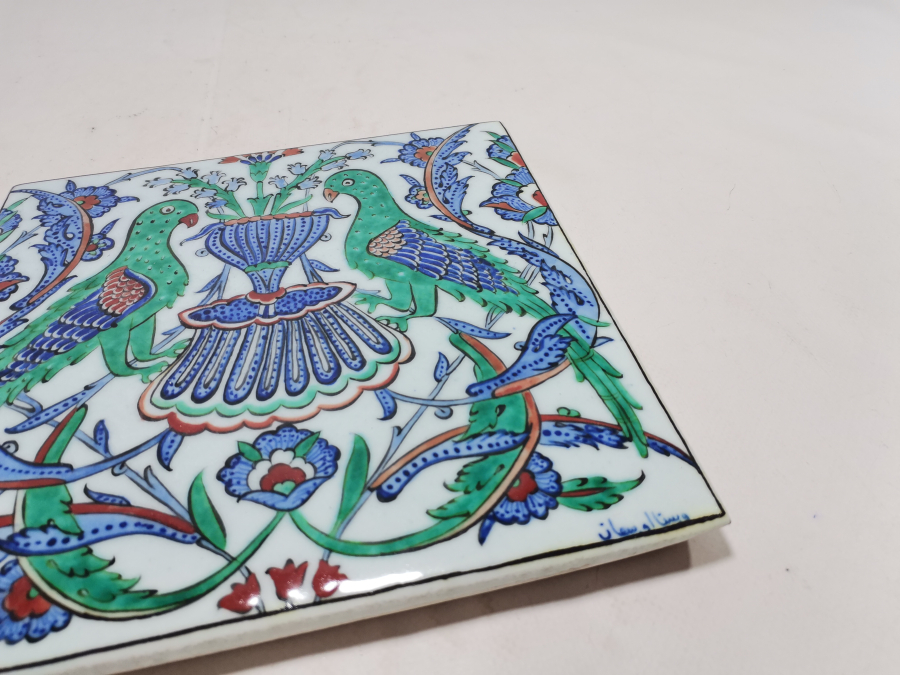 OSMANLICA USTA İMZALI ÇİTE KUMRULAR GÖRSELLİ KÜTAHYA SERAMİK PANO