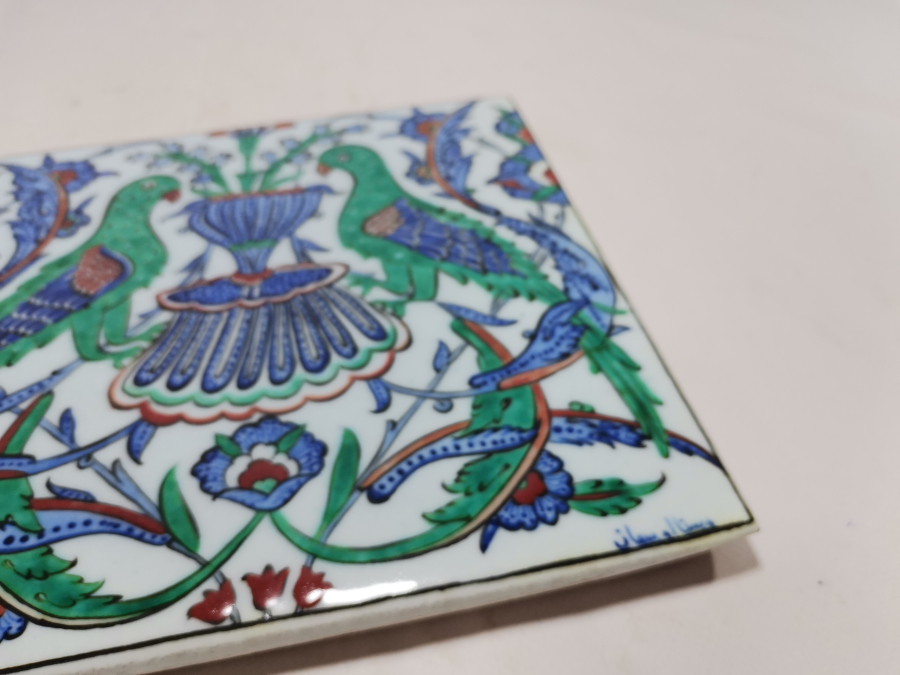 OSMANLICA USTA İMZALI ÇİTE KUMRULAR GÖRSELLİ KÜTAHYA SERAMİK PANO