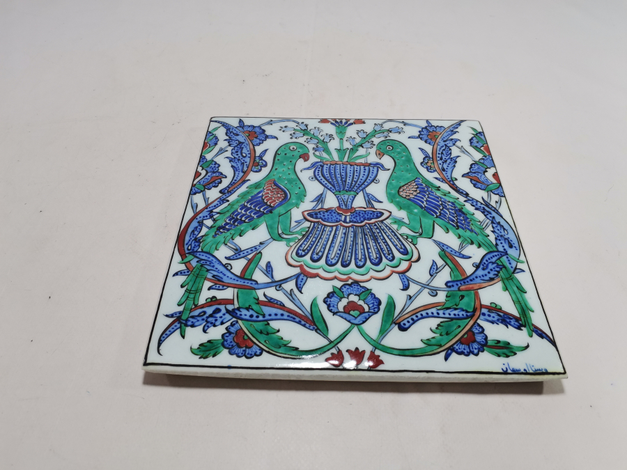 OSMANLICA USTA İMZALI ÇİTE KUMRULAR GÖRSELLİ KÜTAHYA SERAMİK PANO