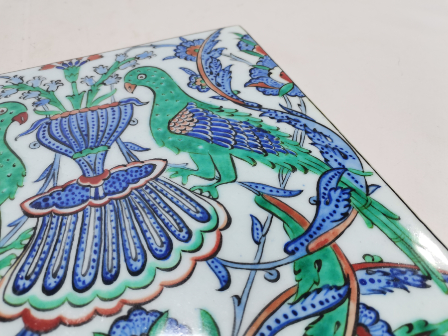 OSMANLICA USTA İMZALI ÇİTE KUMRULAR GÖRSELLİ KÜTAHYA SERAMİK PANO