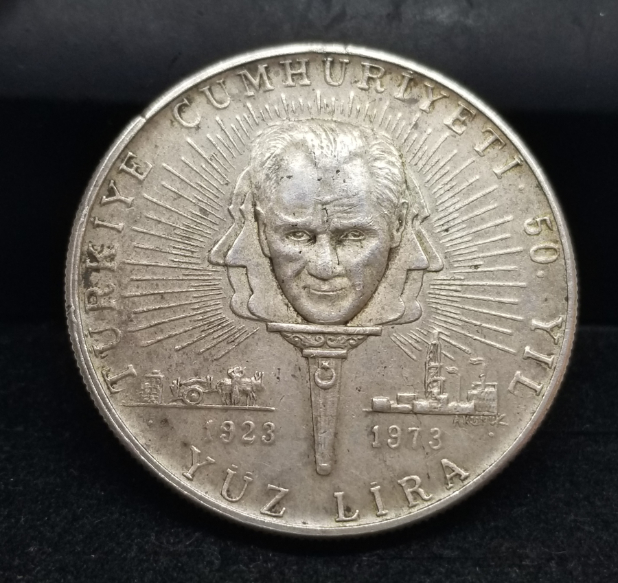 1973 CUMHURİYETİN 50. YILI GÜMÜŞ 100 LİRA HATIRA PARA